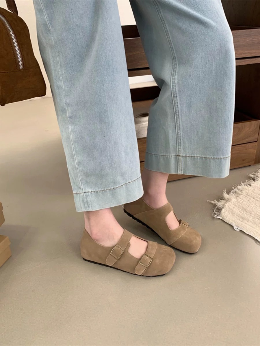 牛皮版！森系复古勃肯鞋女外穿包头半拖春秋新款一脚蹬懒人鞋1957