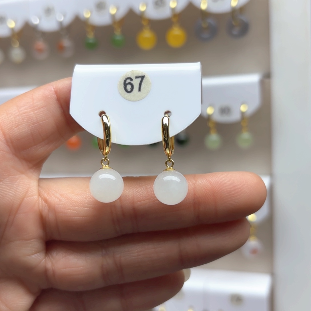 和田玉耳饰银S925镶嵌