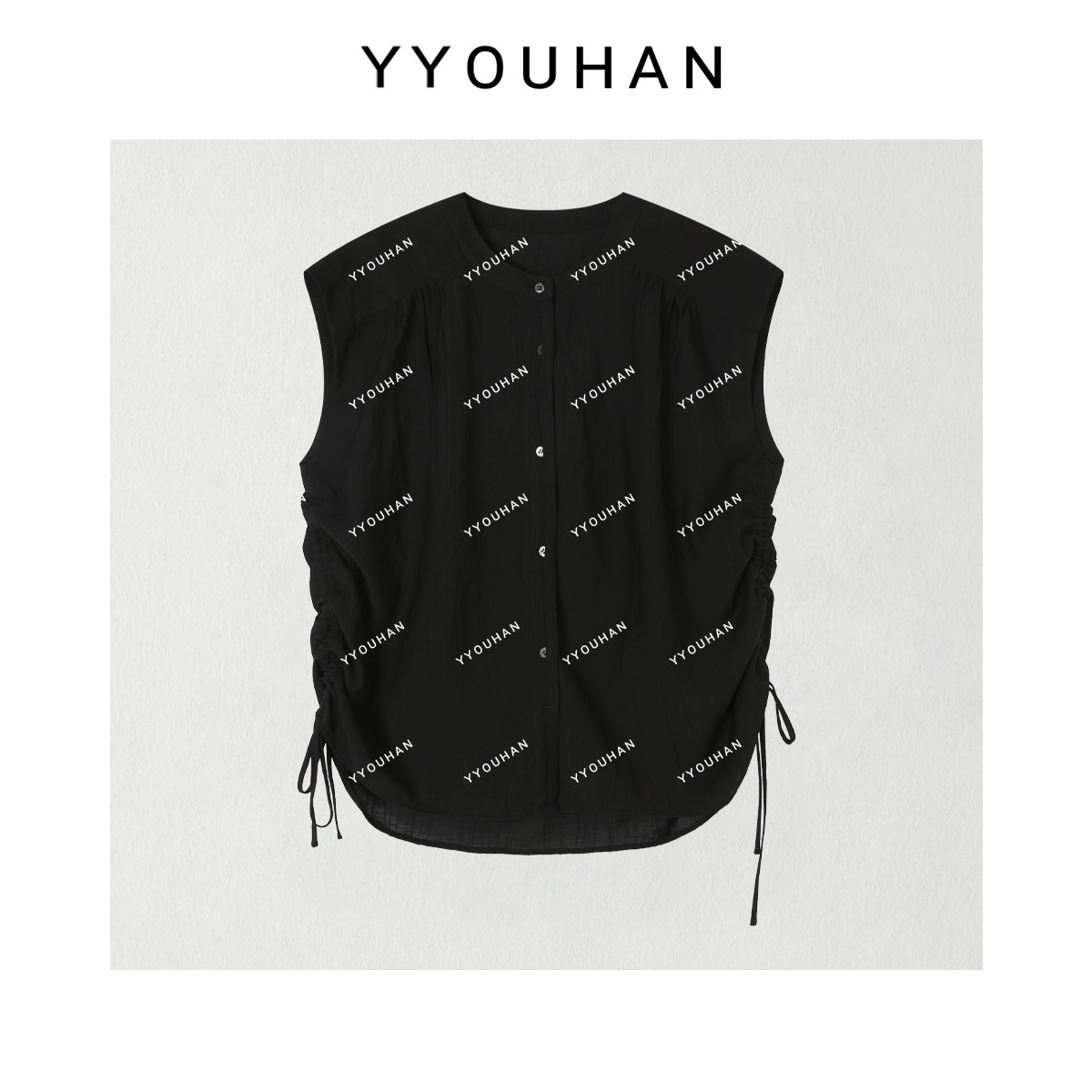 YYOUHAN 2025新款无袖双侧抽绳显瘦百搭光版纽扣衬衫 2506C3156