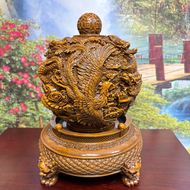 龙凤鼎 可旋转 客厅办公室茶桌装饰摆件