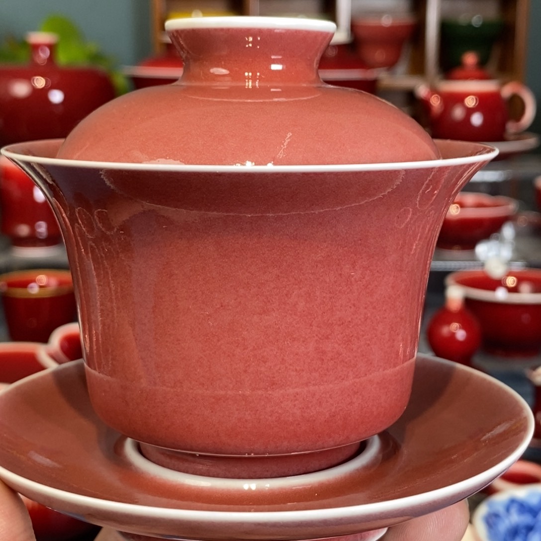 噜*哇手工原矿郎红，大漏全品盖碗