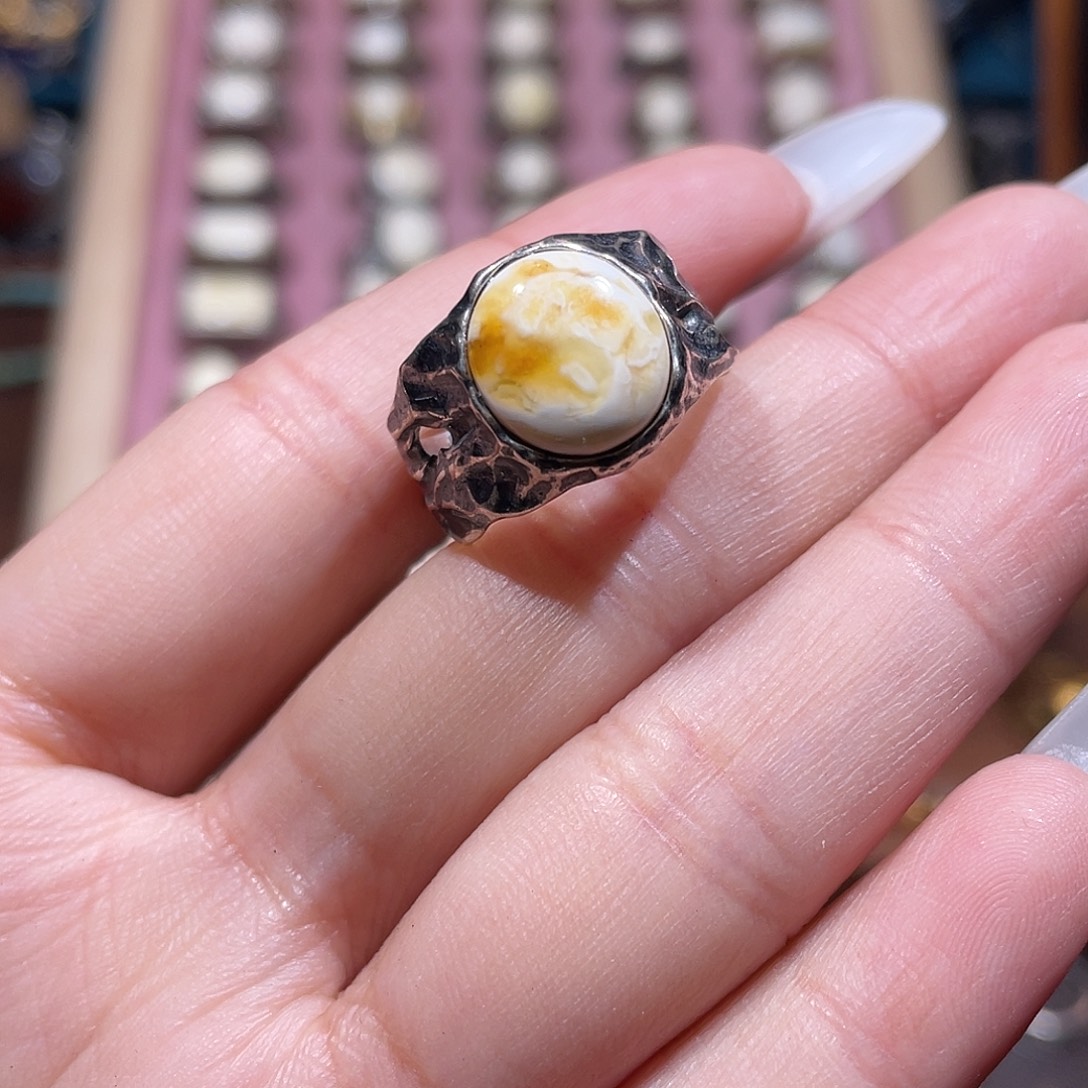 温***降琥珀银S925镶嵌戒指