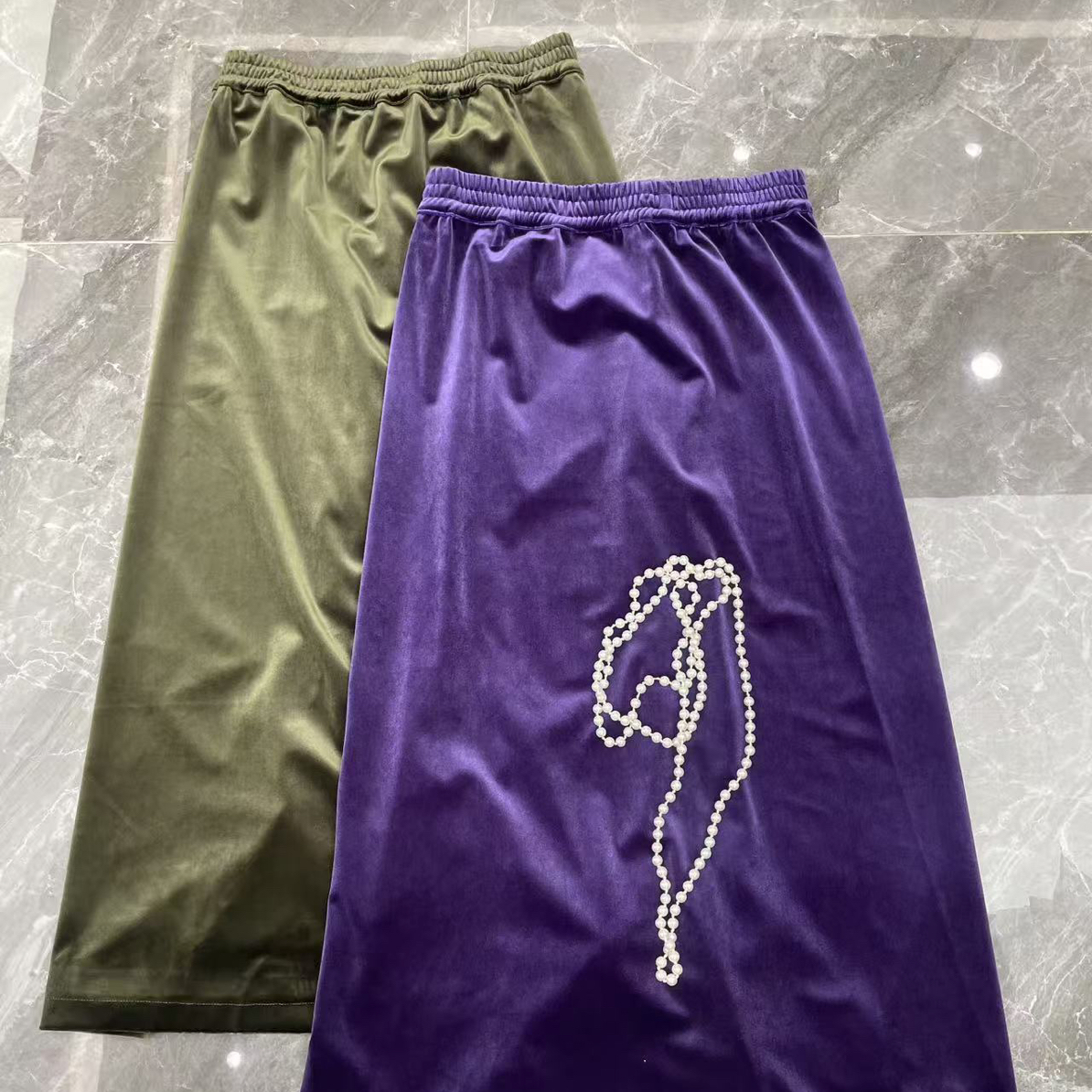 早秋时尚长款丝绒直筒开叉显瘦高腰百搭半身裙