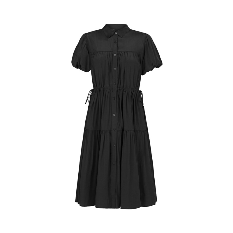 sdeer圣迪奥女装时尚百搭甜美翻领碎褶收腰泡泡袖连衣裙S212T1206