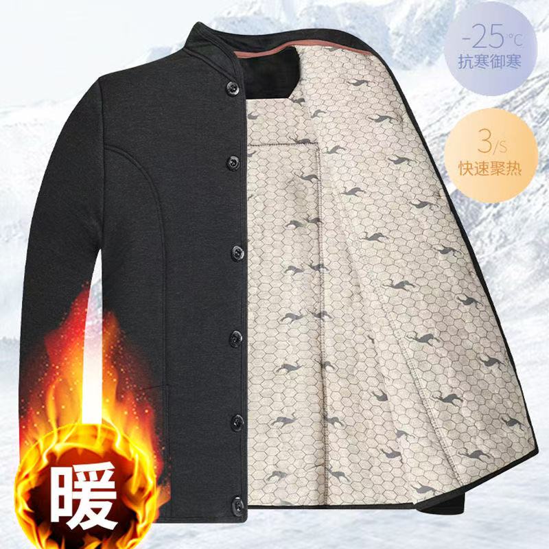 新款男士户外常规加厚款宽松型中老年上装加绒保暖常规款男装
