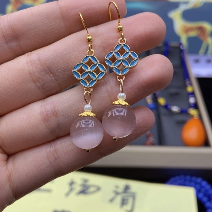 玛瑙/玉髓耳钉银S925镶嵌112