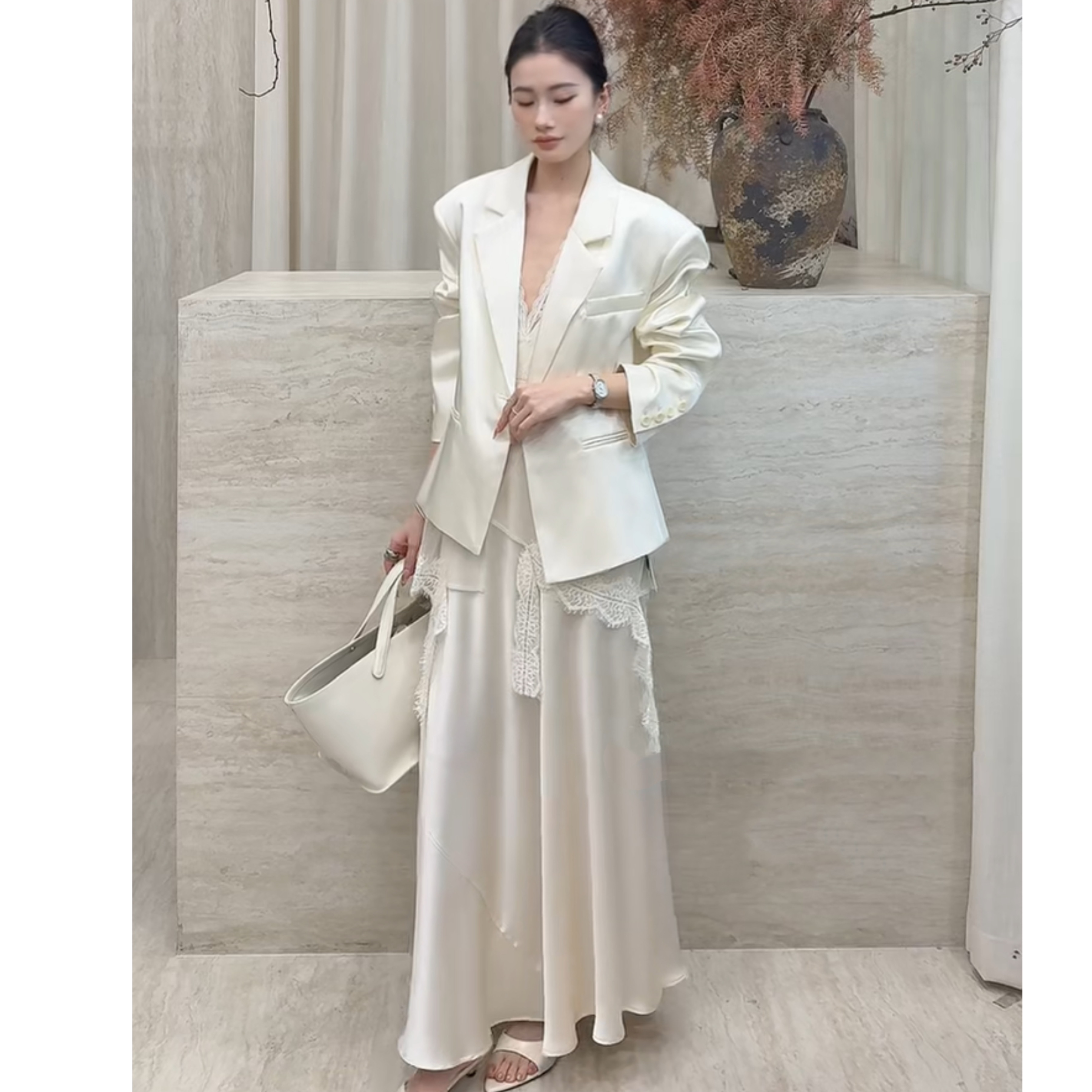 GJC【高级丑早春拼接蕾丝西装】小众设计修身显瘦气质感宋佳感西装