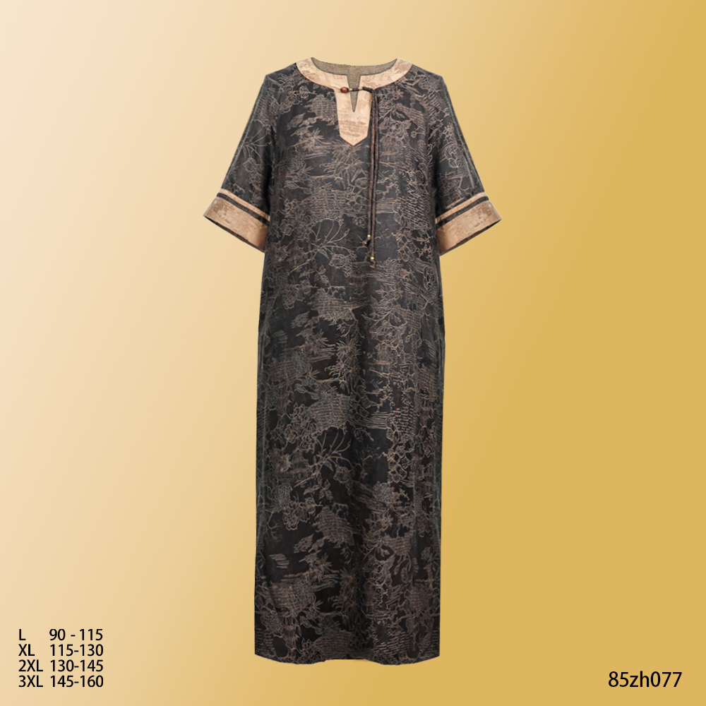 Li  2025夏季新款女时尚国风圆领盘扣亭台楼阁袍子连衣裙85zh077
