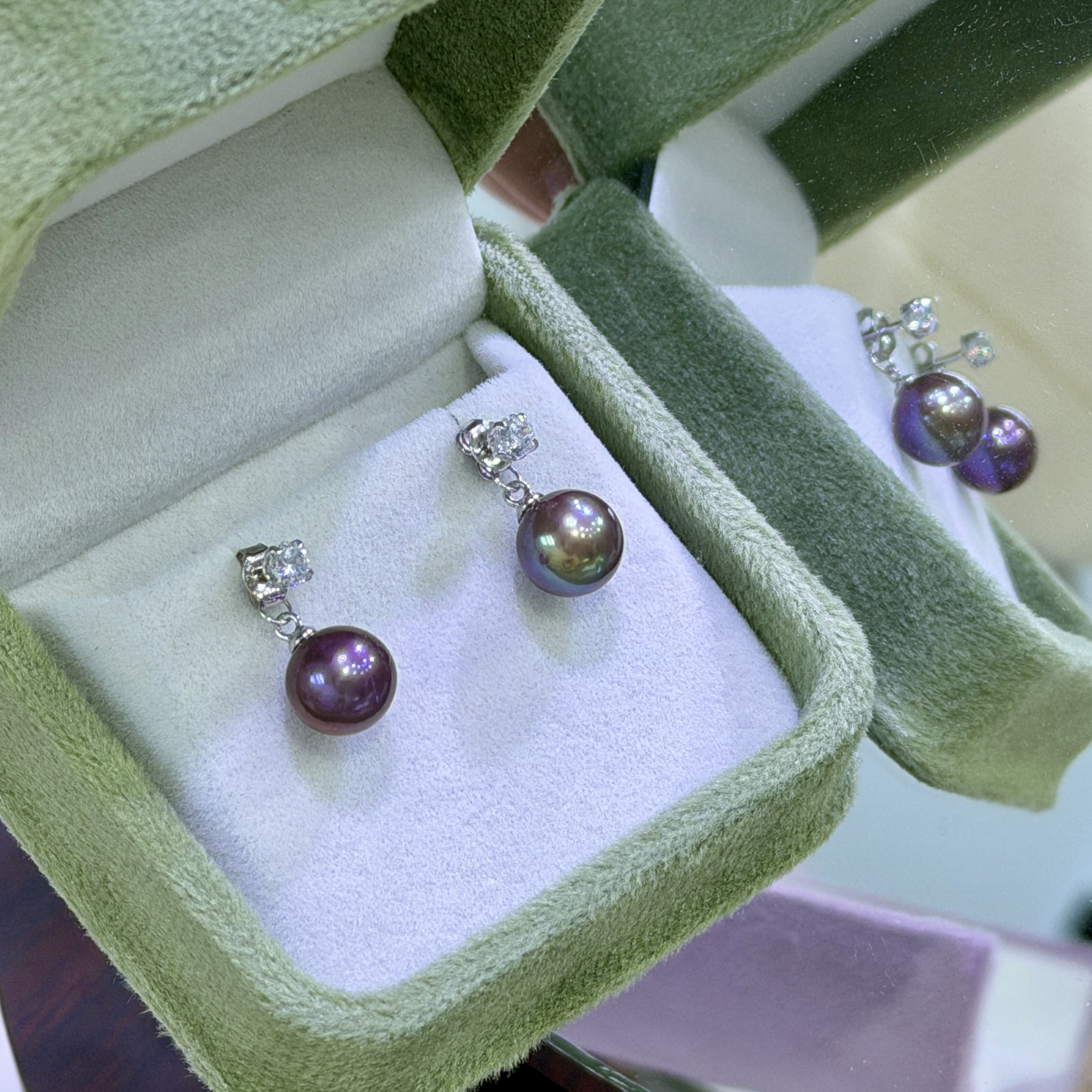E291【真珠佳人】S925银淡水紫珠耳环8.5-9.5mm（多样性发1）