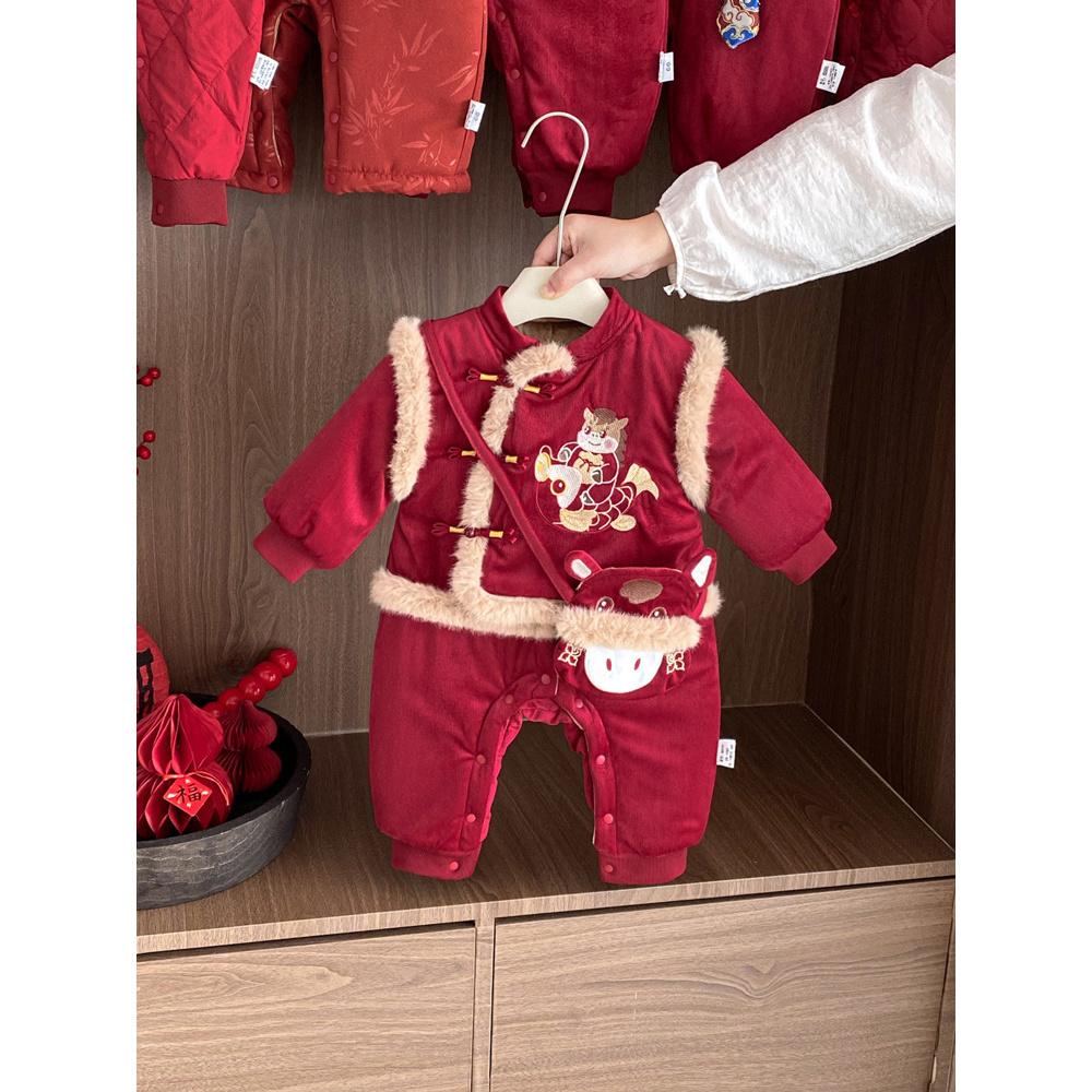 巴拉童年鸭婴儿拜年服冬装保暖女宝宝新年衣服冬季洋气新生幼儿冬