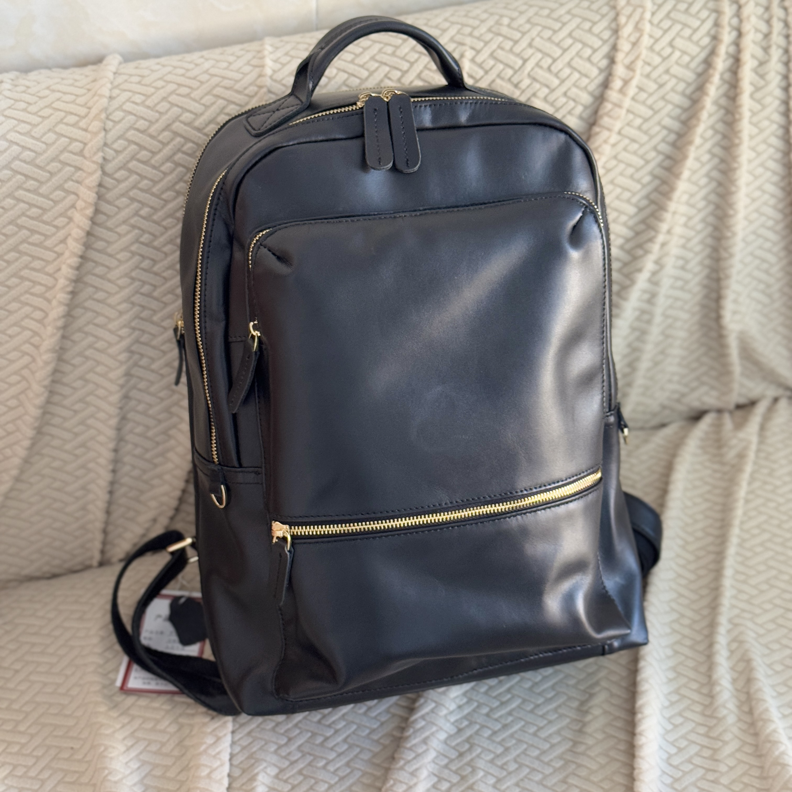 电脑包男士双肩包双肩包背包百搭商务时尚耐磨防水简约黑色真皮