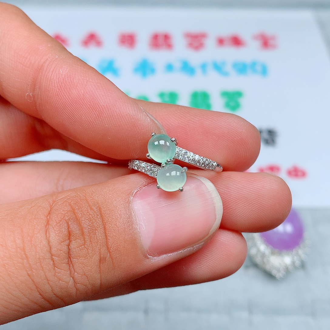 翡翠银S925镶嵌戒指14号