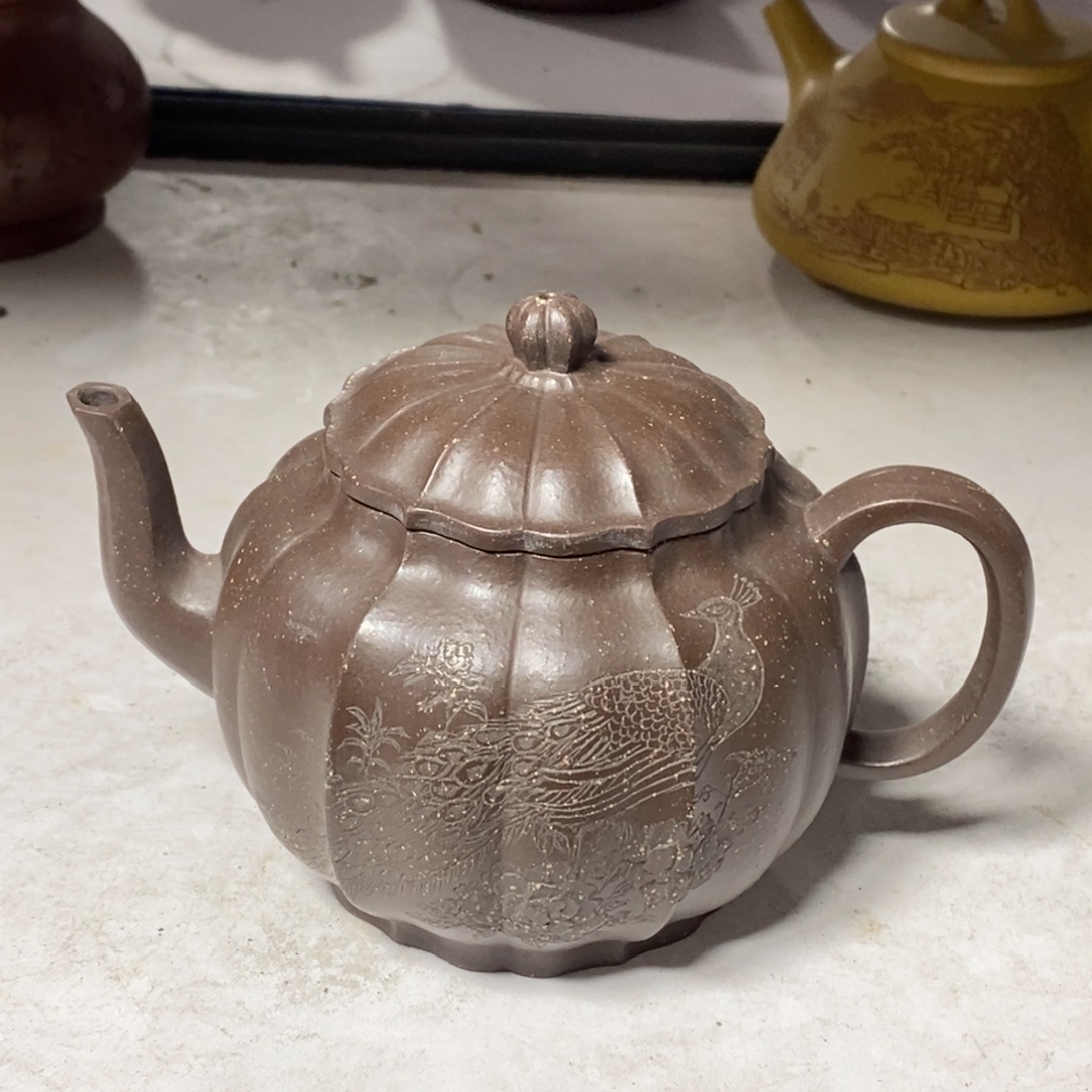 紫砂茶壶白15 筋纹宫灯