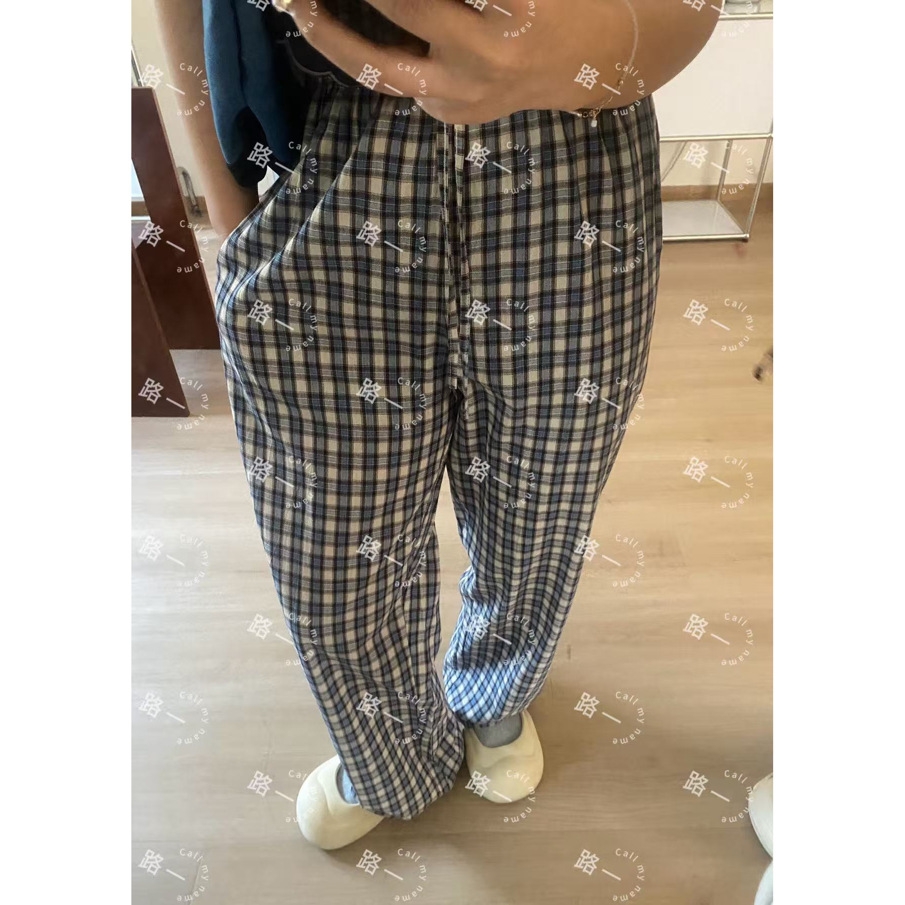 韩国代购.much more 蓝岛 格子裤L25052420