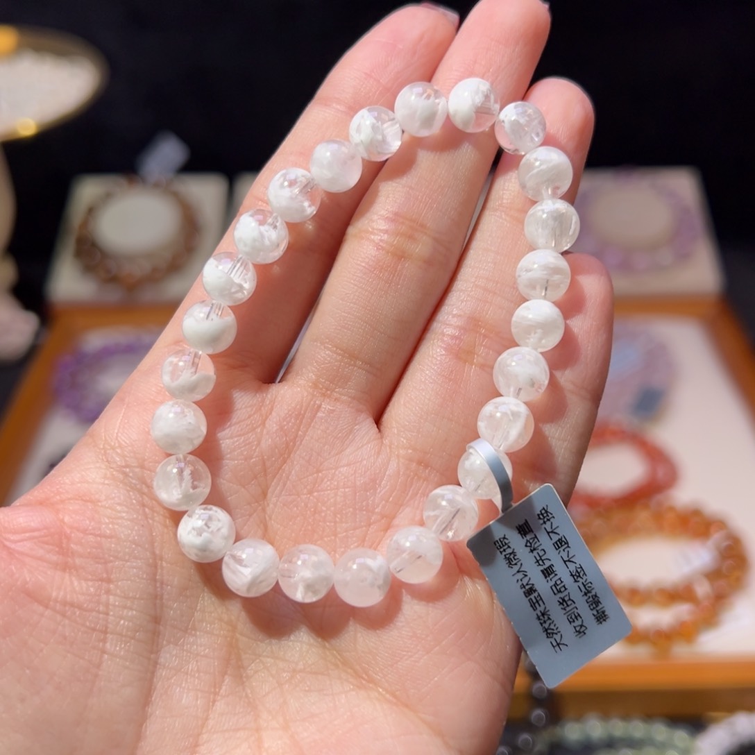 水晶手串未镶嵌7m收藏级冰川半盆雪花幽灵