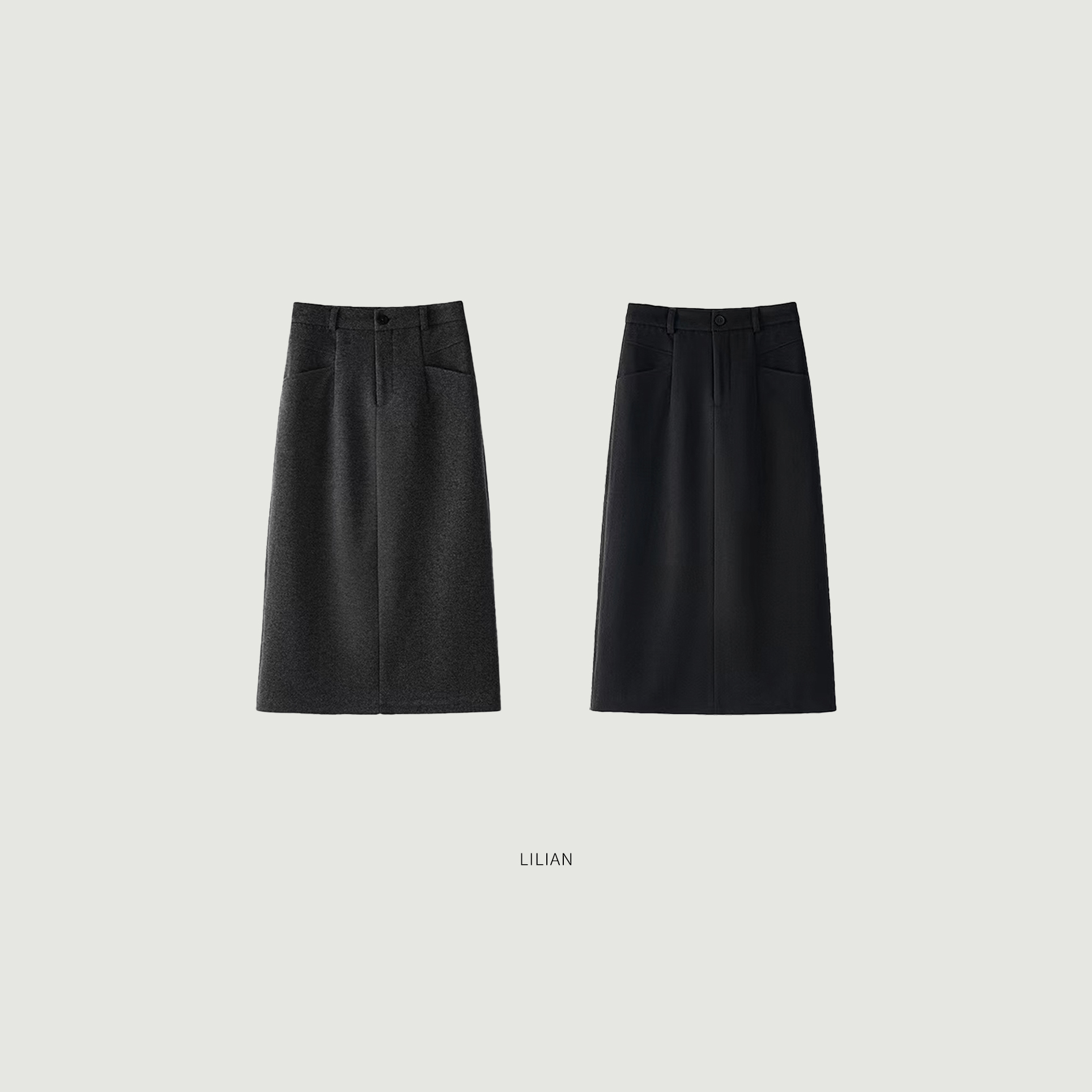 莉莉LIlian ·“通勤挚简”定制斜纹肌理面料 小A后开叉直筒毛呢裙