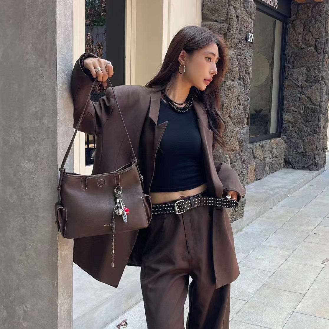 2024新款时尚百搭高级感单肩斜挎女包气质包包KDBE巧克力8536