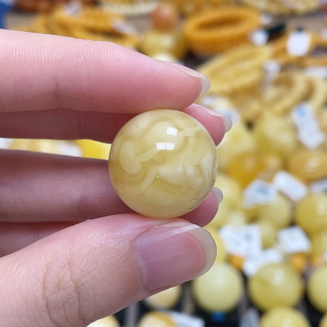 蜜蜡未镶嵌珠宝奇石圆珠浓蜡满蜡虎皮妖花20.7m m