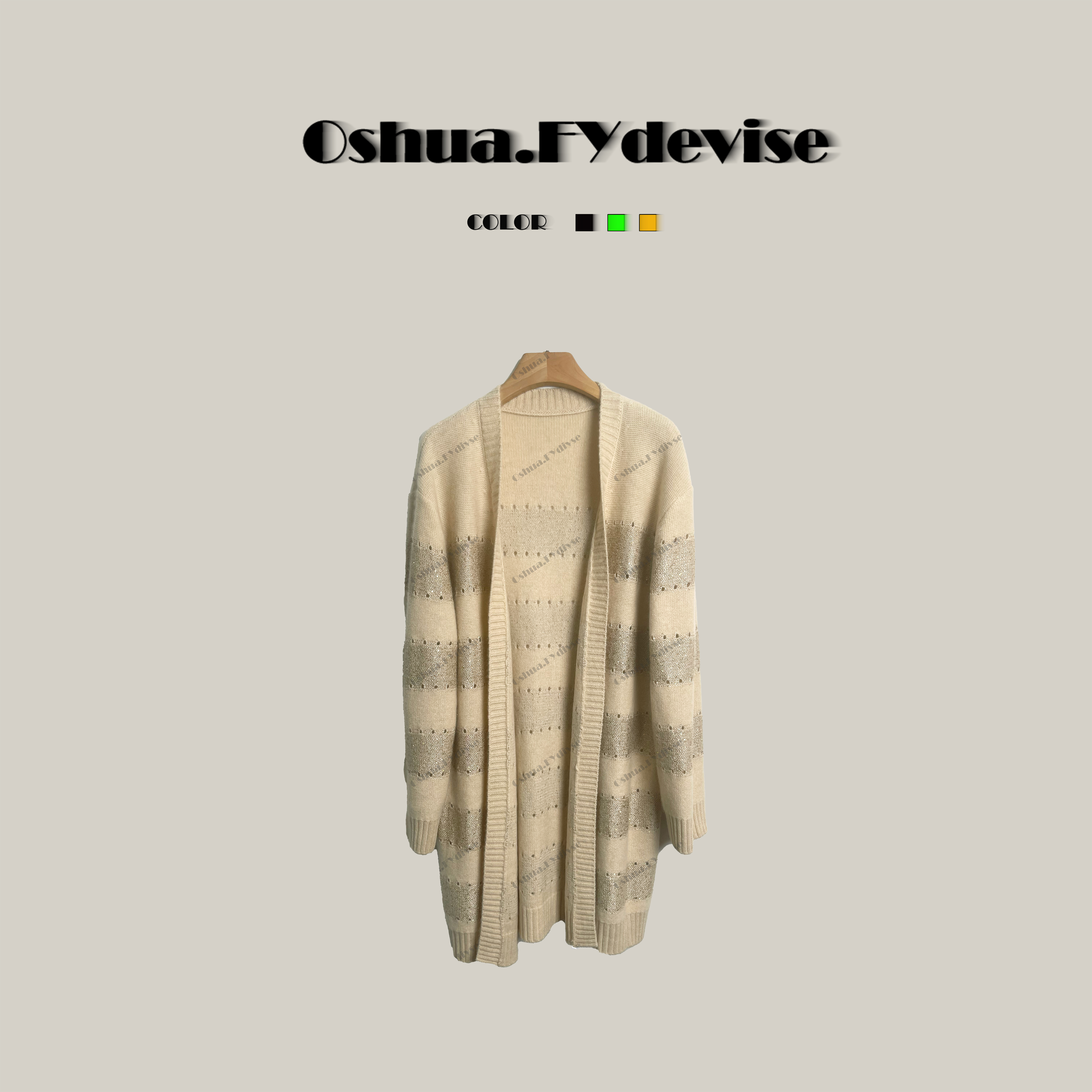 Oshua/欧诗嬅进口定制重工奢华长款山羊绒针织外套25114