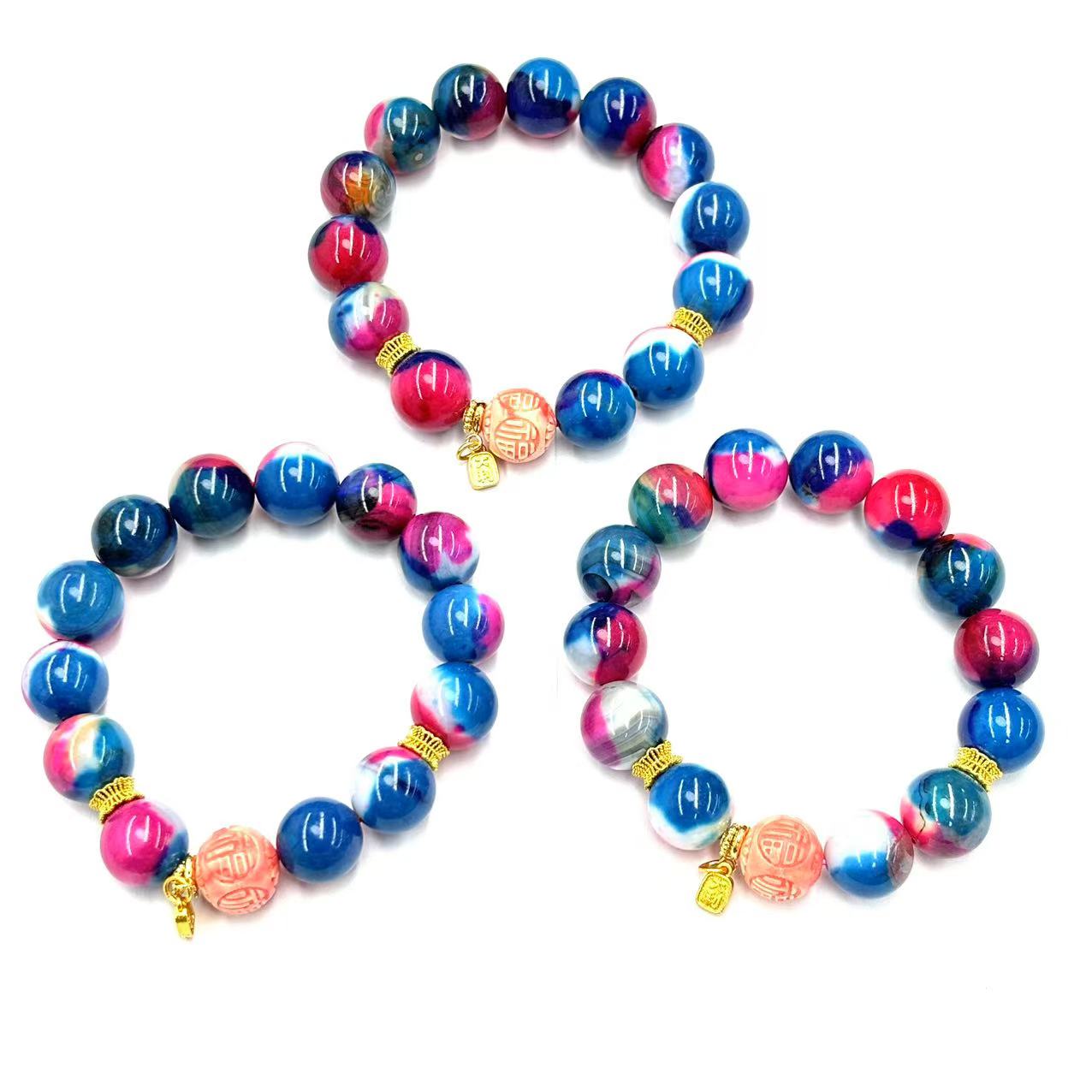 s1253-国风气质三姑娘玛瑙圆珠手串-赠礼盒-多样性只发一件