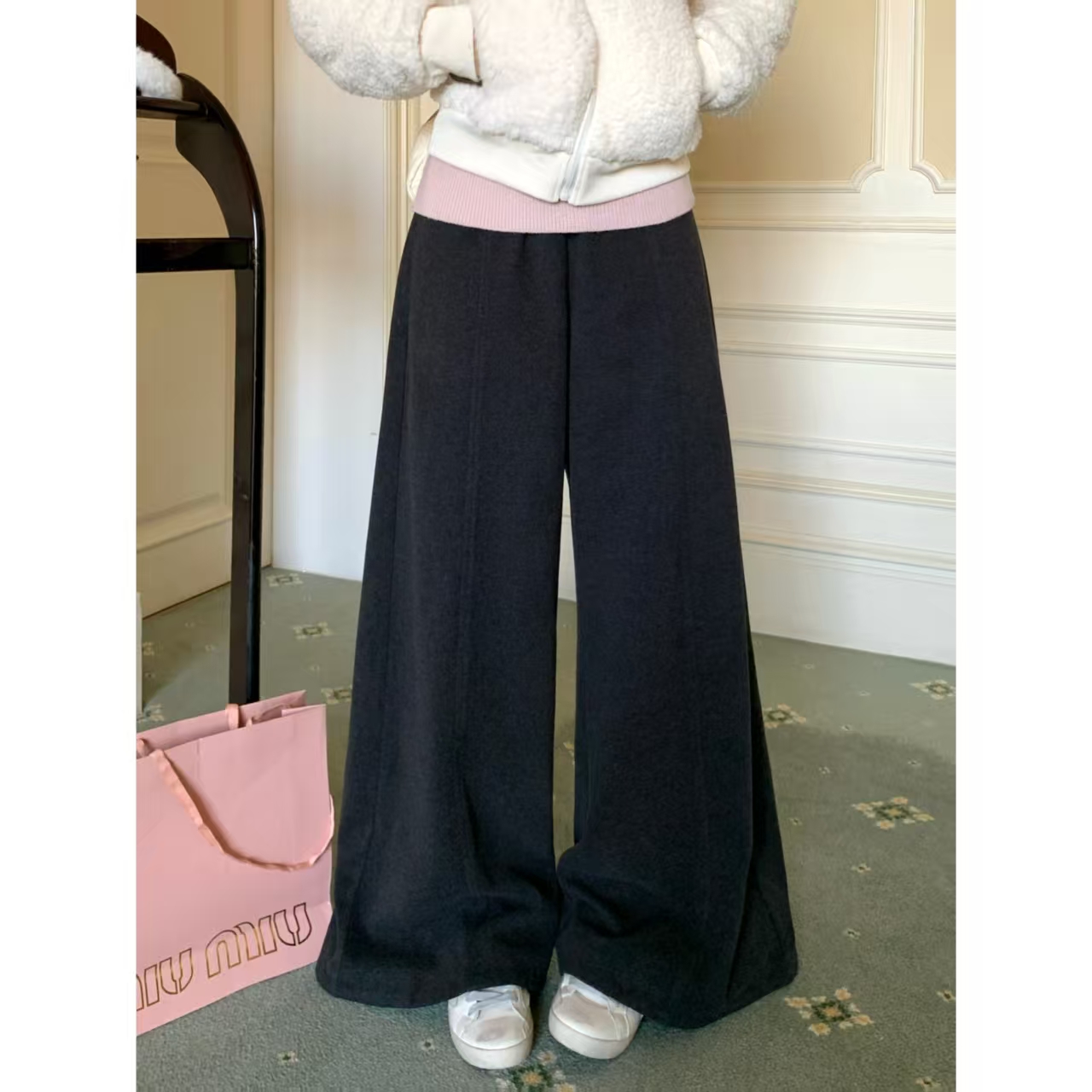 H1612【几何公式】秋冬复古个性设计款高级超有质感宽松闲裤女