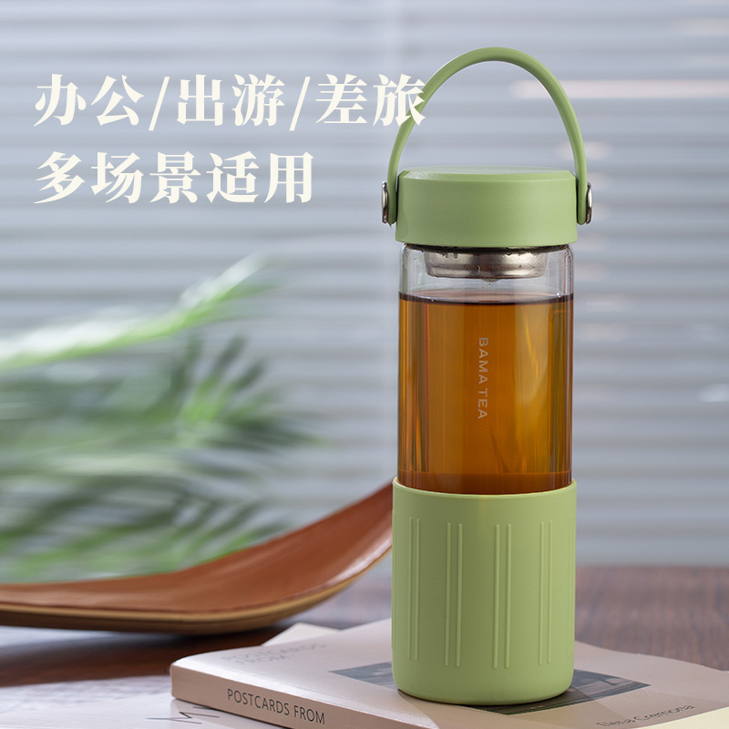 八马茶具高硼硅玻璃杯子露营便携式手拎网红大容量500ml喝水杯
