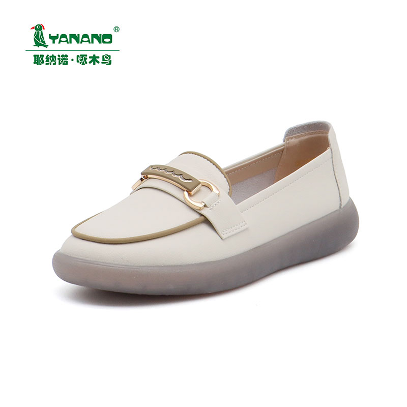 单鞋春秋时尚圆头皮鞋厚底浅口舒适休闲百搭夏季真皮软底春季平底