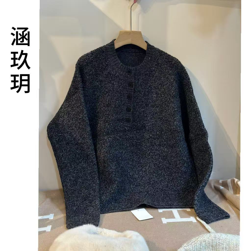 涵玖玥【100羊毛】高级感圈圈毛千金感五粒扣套头上衣丹-01-2409