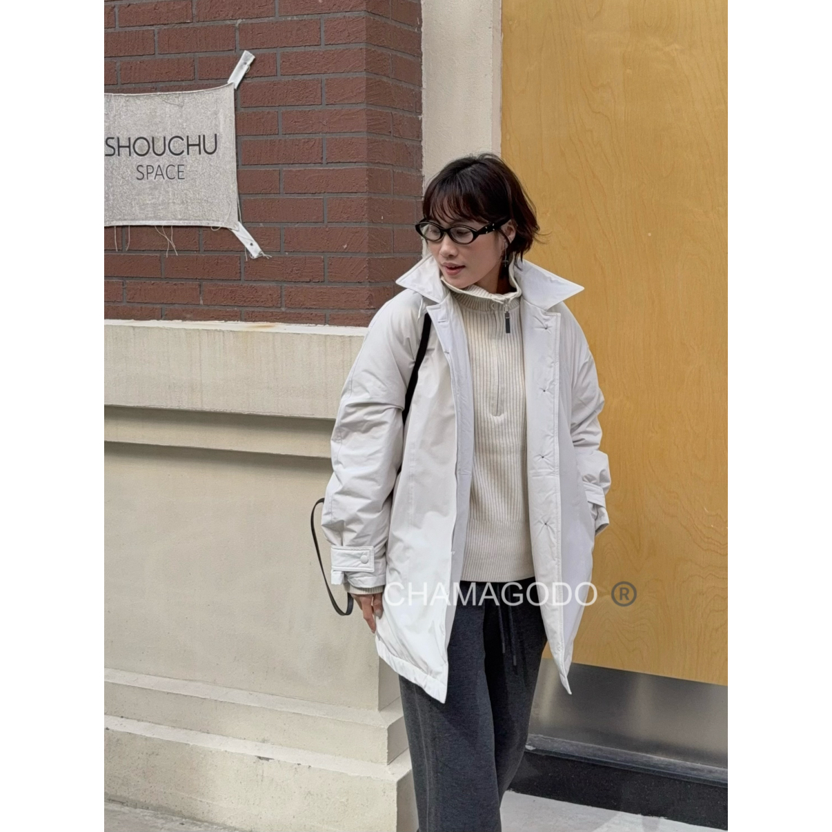 CHA MA GO DO25年冬 休闲舒适通勤宽松腰带羽绒服