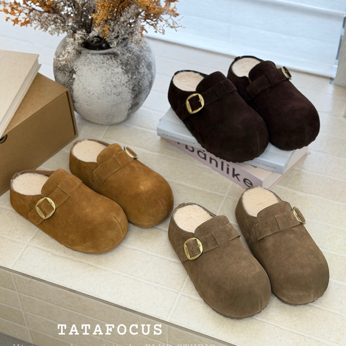 磨砂皮包头勃肯拖鞋女2025新款一脚蹬毛毛鞋棉鞋