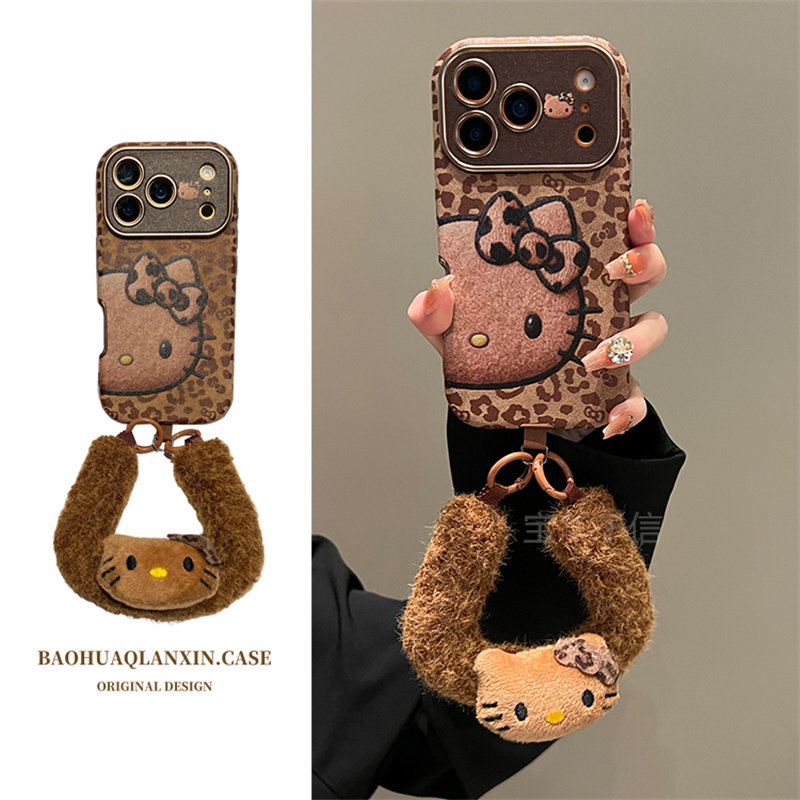 棕底豹纹半边脸kt适用于苹果17promax手机壳15pro卡通14pro韩系13