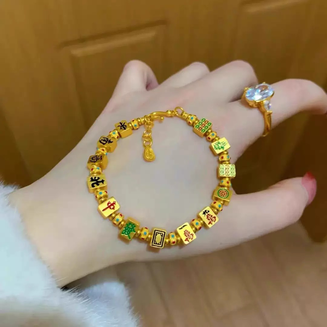 铜合金珐琅手链 13幺新中式發财红中麻将手链高级感纳福手链1088