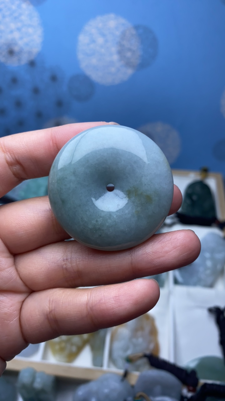 天然翡翠黄加绿平安扣吊坠