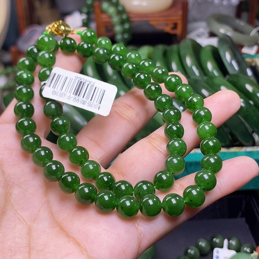 和田玉碧玉老料约8mm妈妈项链未镶嵌