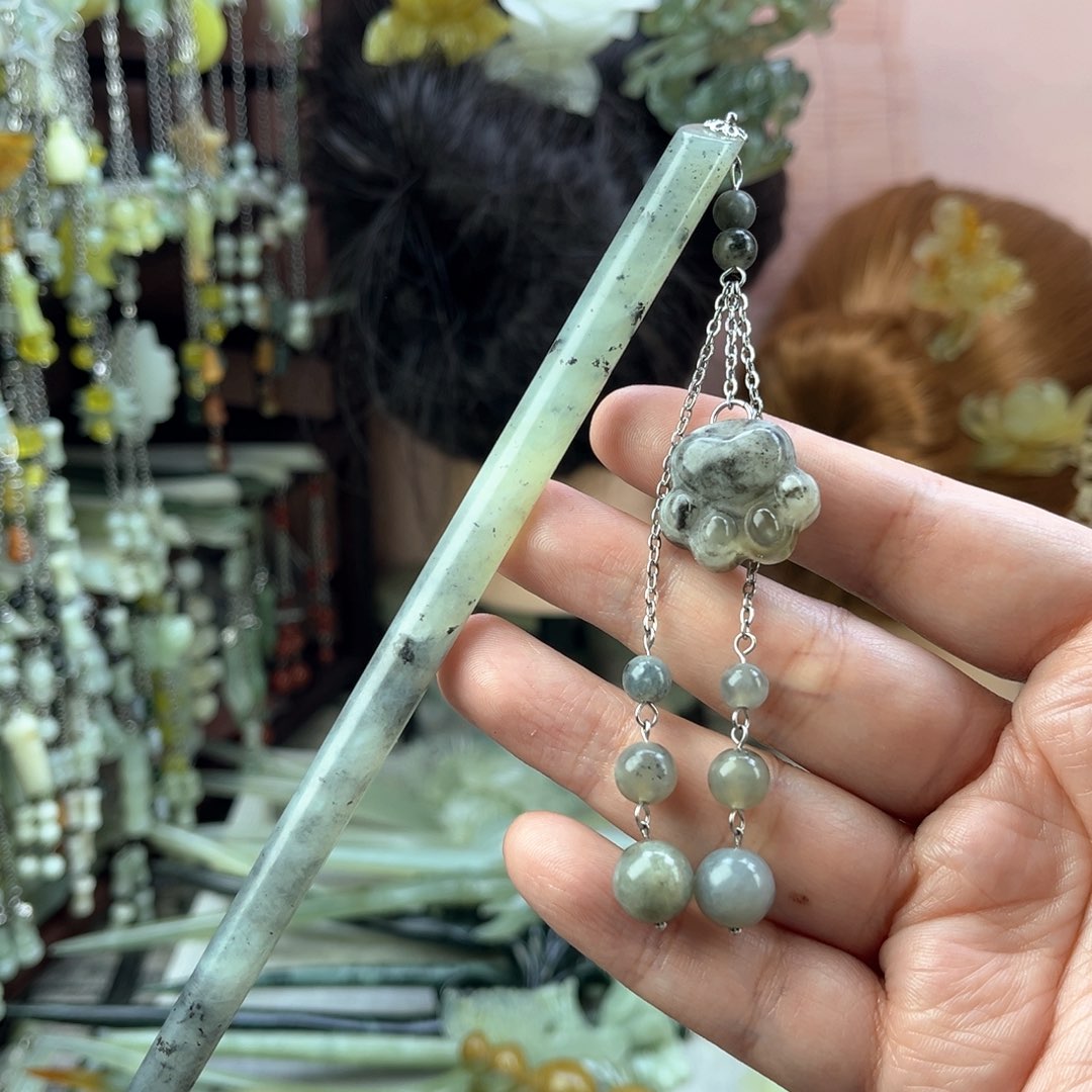 蛇纹石玉发饰未镶嵌长度20厘米左右