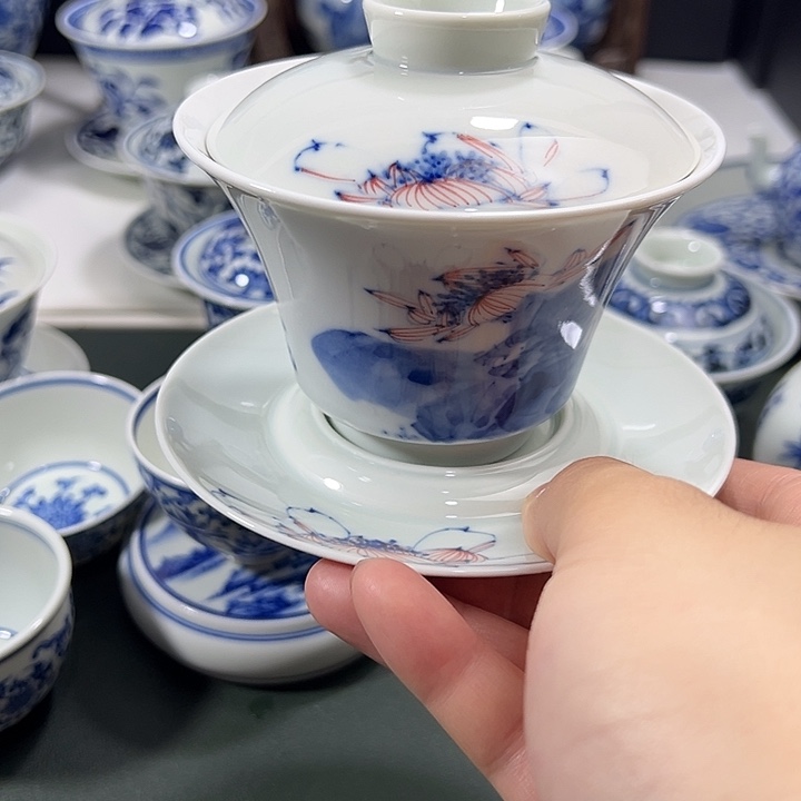 微瑕柴窑釉下五彩马蹄大三才