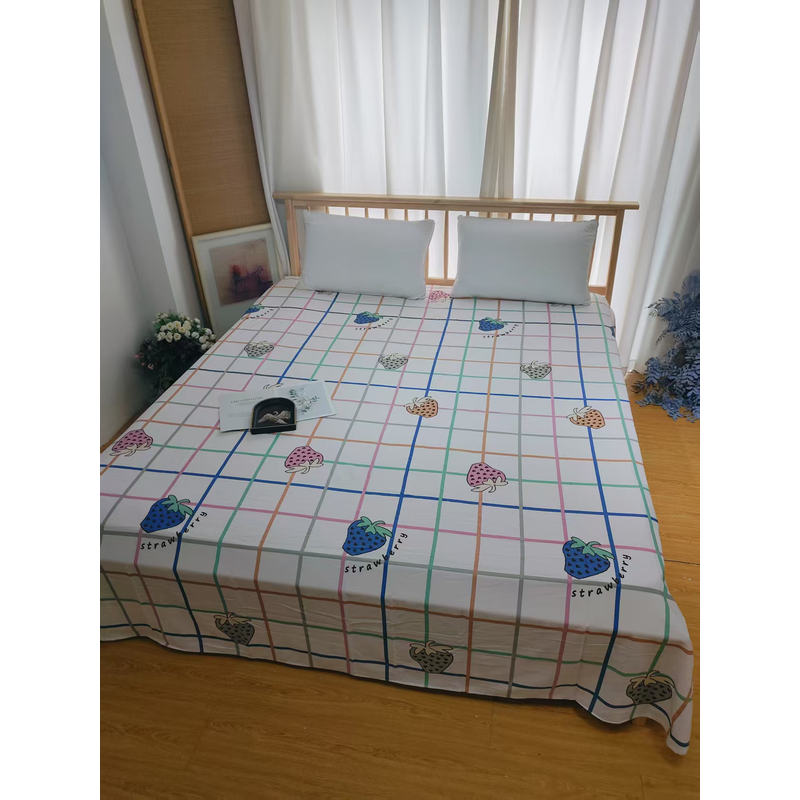 沐彩云棉双人床单250*250微瑕～草莓格Y311