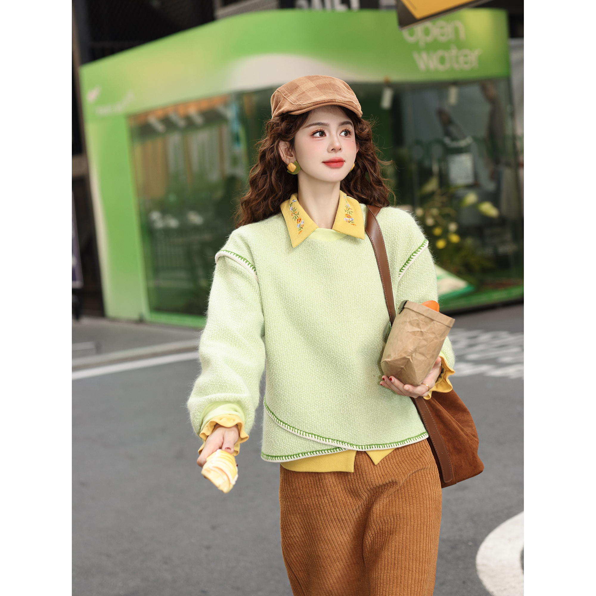 陈大器【雨后苔藓】港风复古套头减龄秋冬宽松卫衣上衣JB3328361