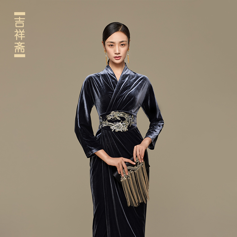 吉祥斋青龙玉连衣裙言廷国风气质礼服聚会正品古典装203405009