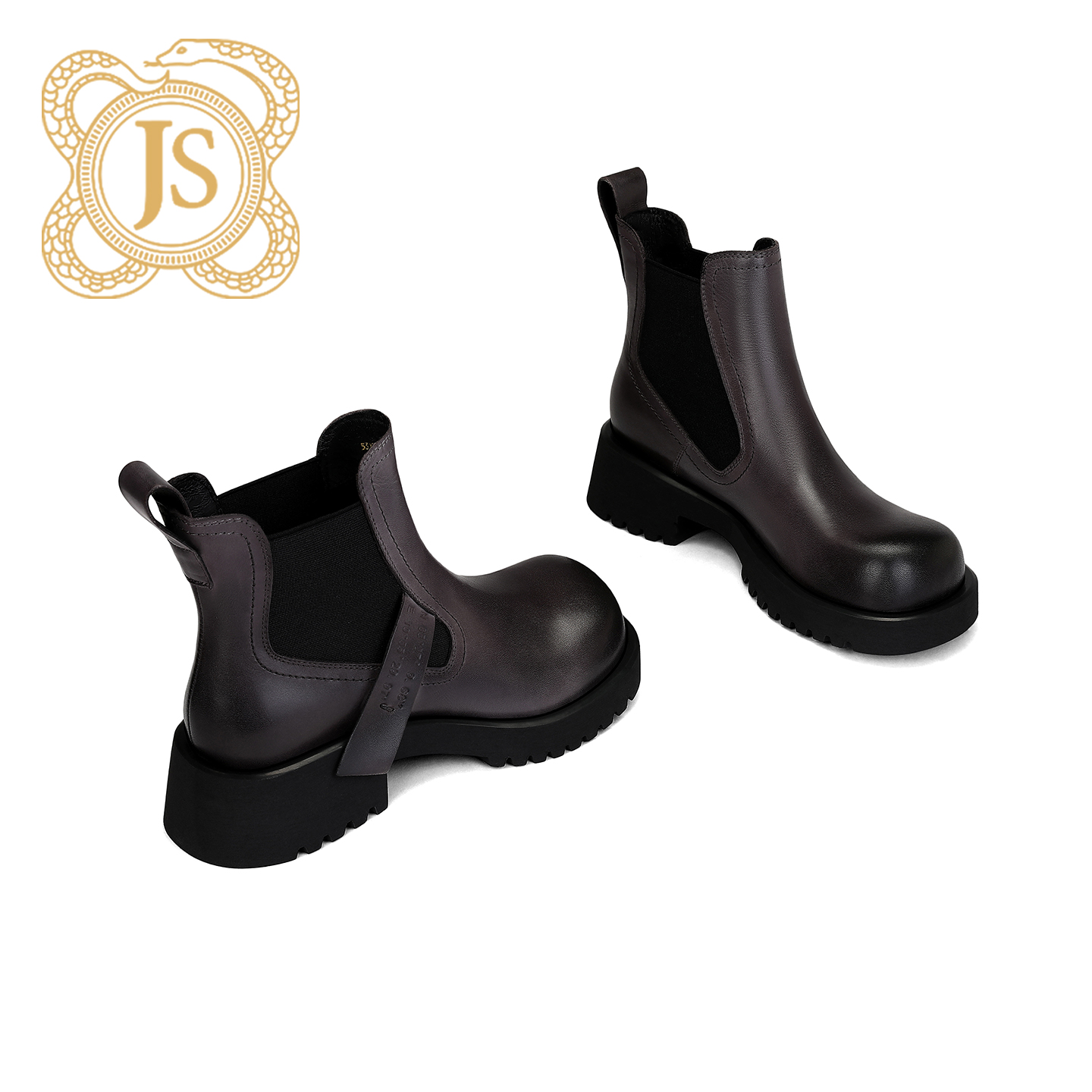 已开价，5310X8596方圆头真皮烟灰紫色切尔西厚底靴子女2025新款