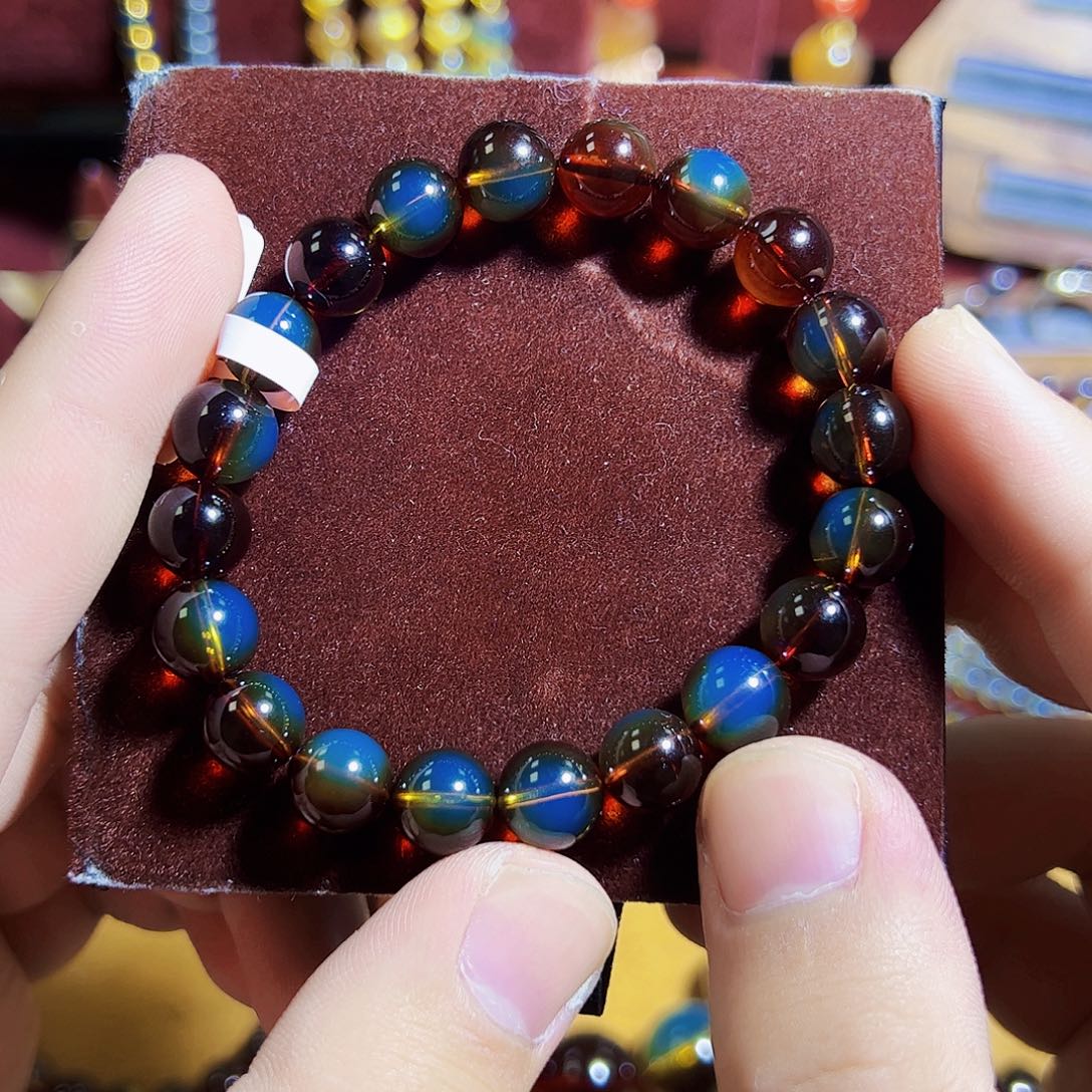 蓝珀珠宝奇石未镶嵌9mm墨西哥红蓝圆珠