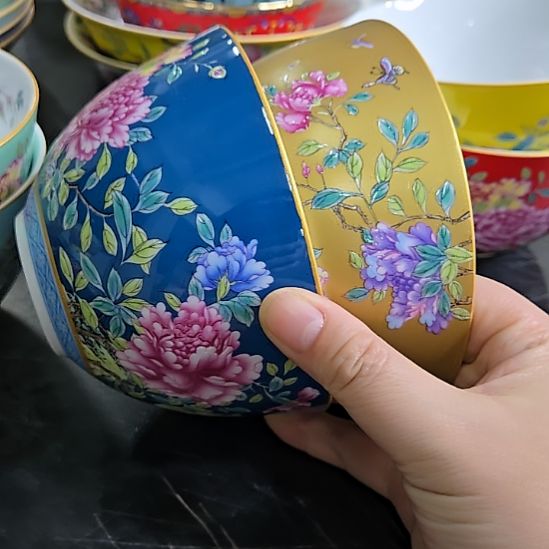 沉***浮瓷片微瑕珐琅彩5寸2个米饭碗66666