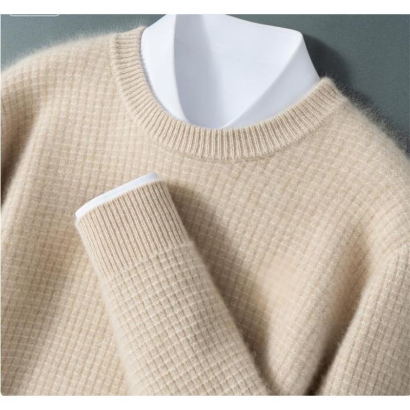 450g-500g【星骓男士唯一大破价】100%纯羊毛男圆领小方格/菱格纹D