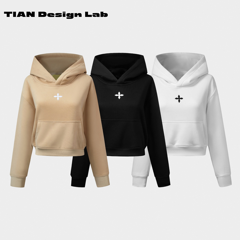 Tiandesignlab秋冬必备立体刺绣短款连帽卫衣休闲新款潮牌女装