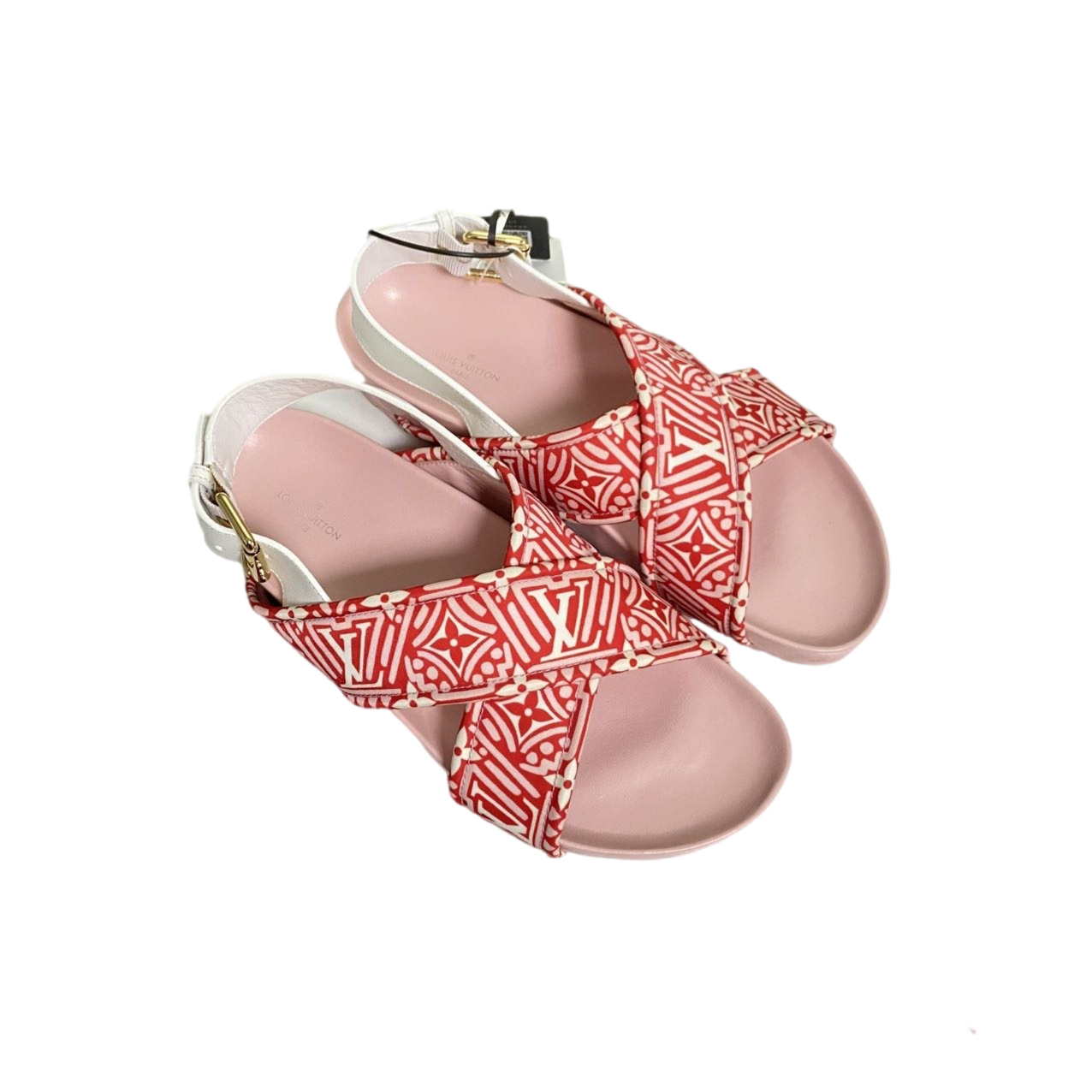 99新 LouisVuitton/路易威登 37.5码  粉红印花凉鞋  re9603