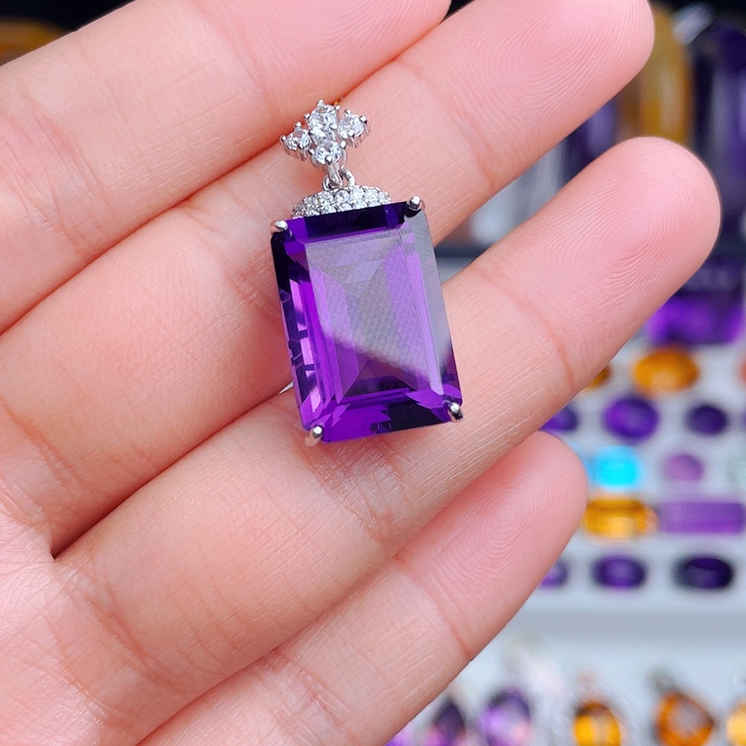 颈饰银S925镶嵌紫晶天然保真
