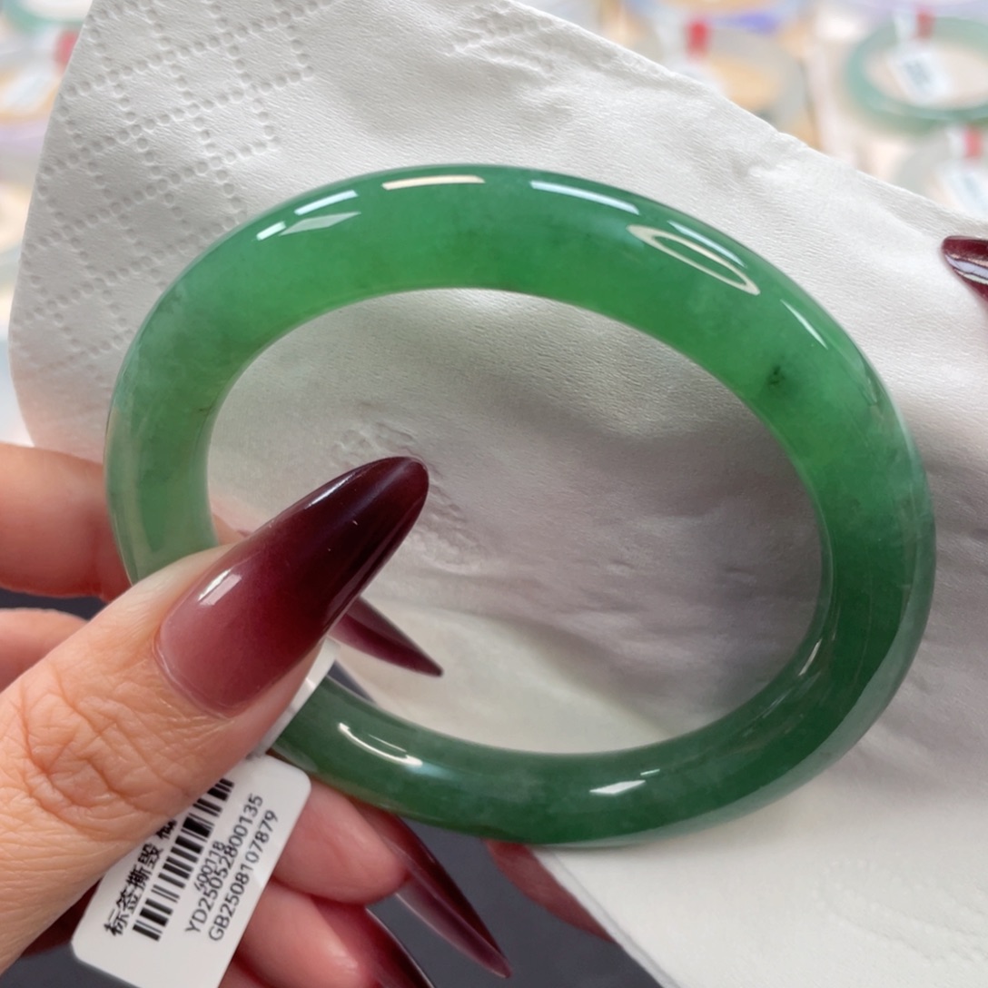 未镶嵌手镯翡翠15号56.2糯冰起胶菠菜绿美人条微瑕