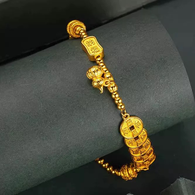 合金手链 2025古法五帝钱盘缠币招财纳福手链新中式送女朋友礼物