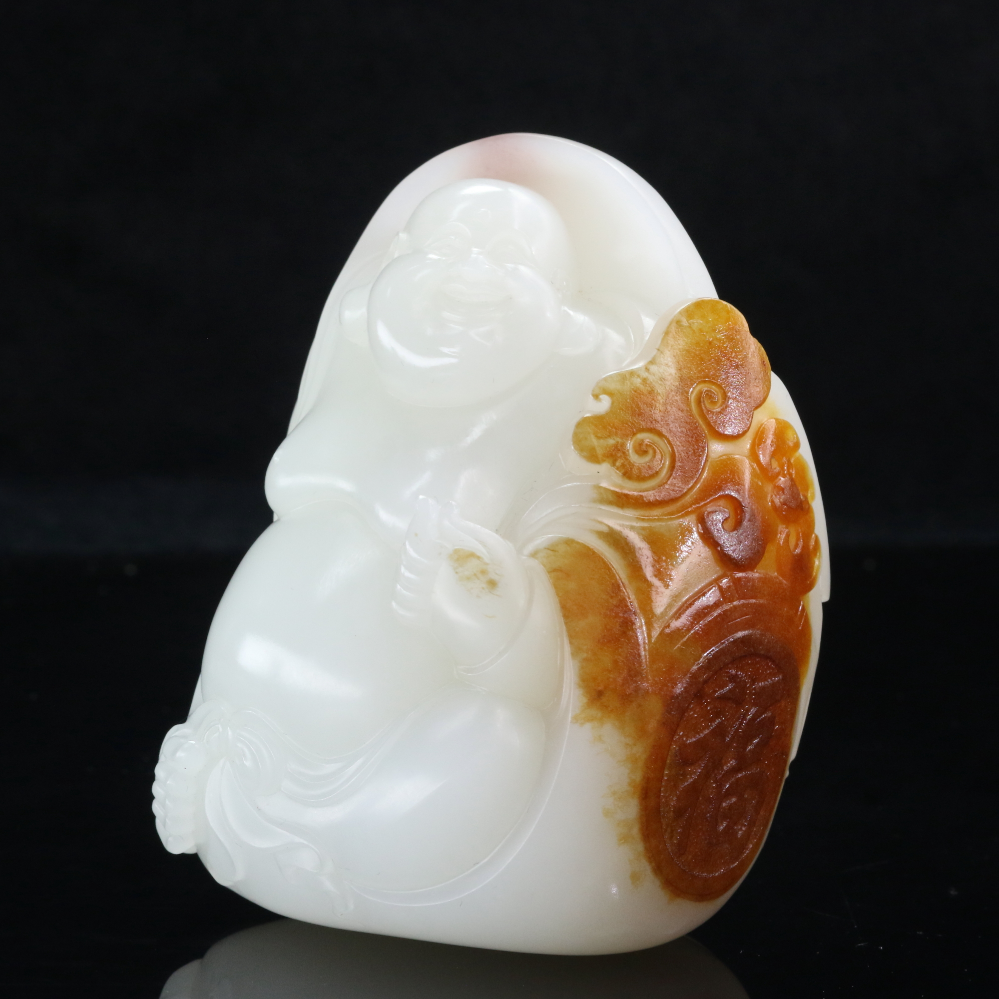 63和田玉洒金皮羊脂白佛摆件/400274上海嘉禾拍卖