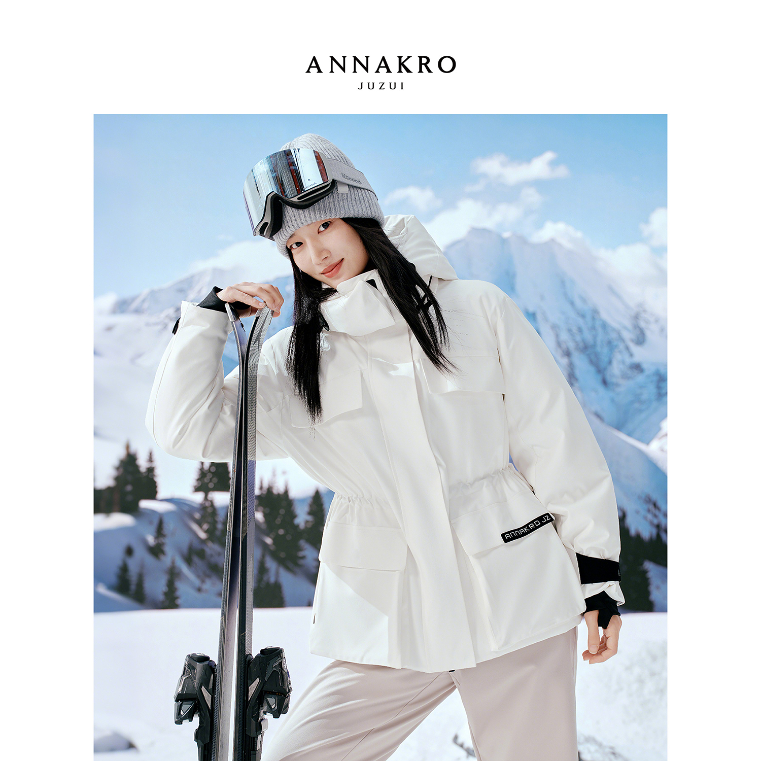 【冬日玩家】玖姿·安娜蔻户外风三防连帽鹅绒羽绒服女2025冬季新款